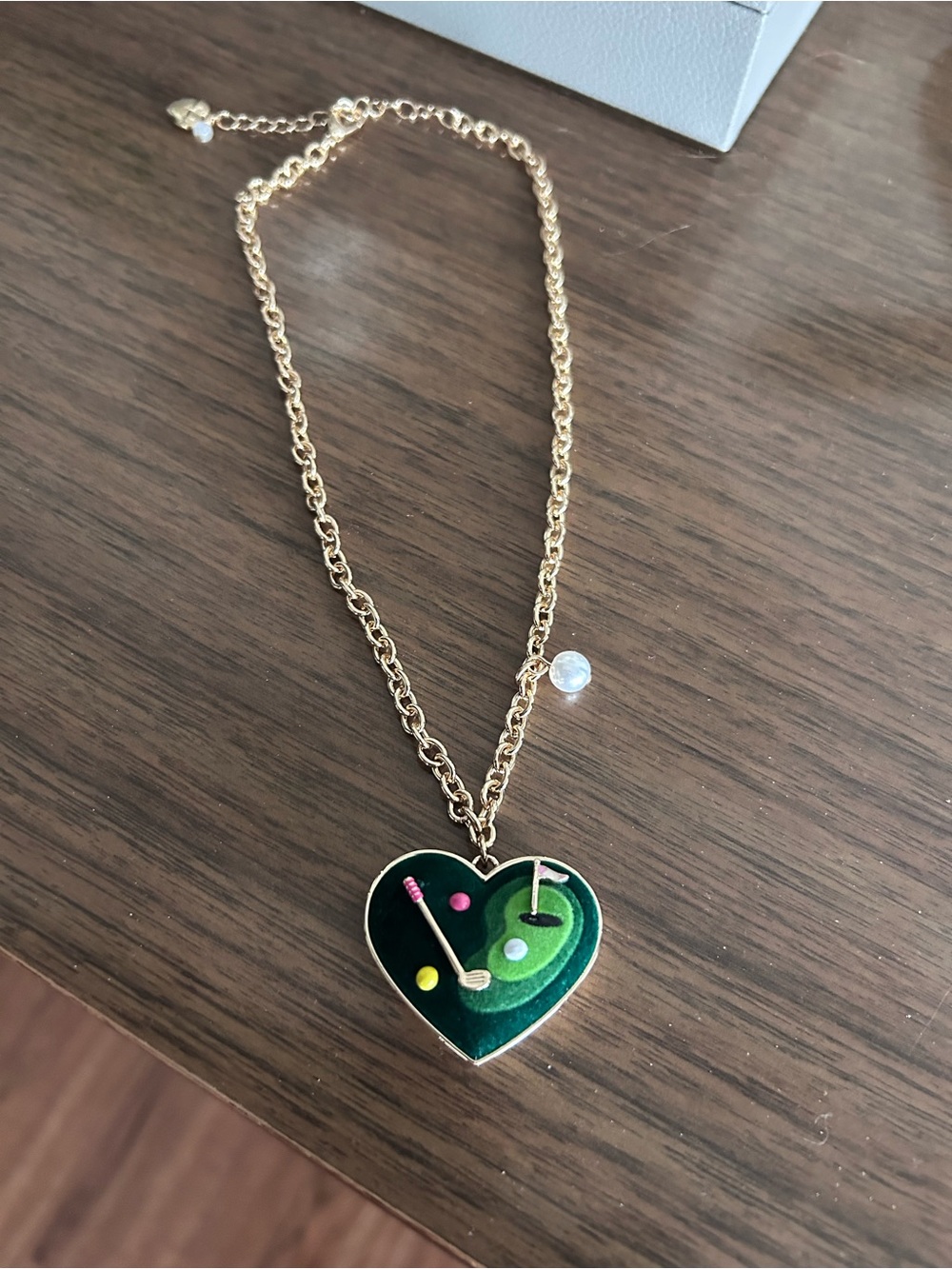 Betsey Johnson Gold-Tone Heart Golf Enamel Pendant Necklace with Green Accent
